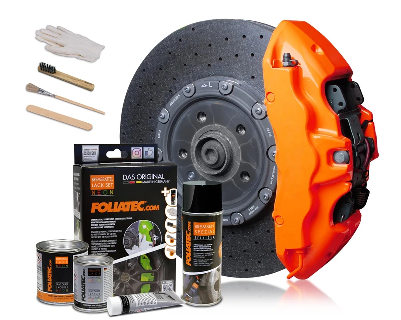 Foliatec Brake Caliper Paint Set, Heat Resistant, Complete Set for 4 Brake Calipers, Neon Orange, 10 Piece Set - Image 1