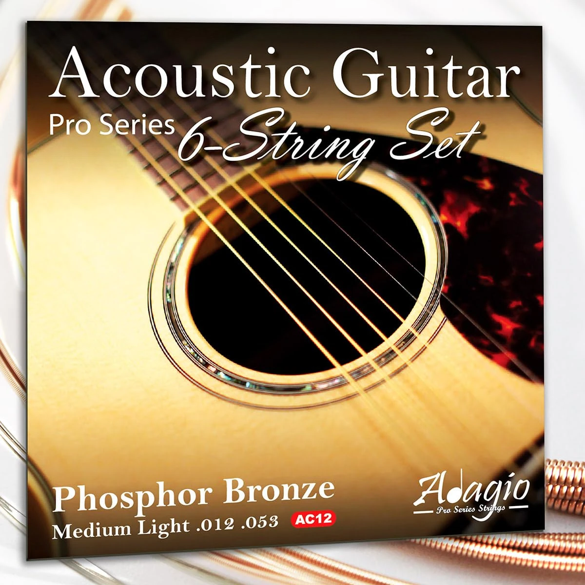 Adagio Professional Acoustic Guitar Strings Full Set/Pack - Light Gauge 12-53 Phosphor Bronze