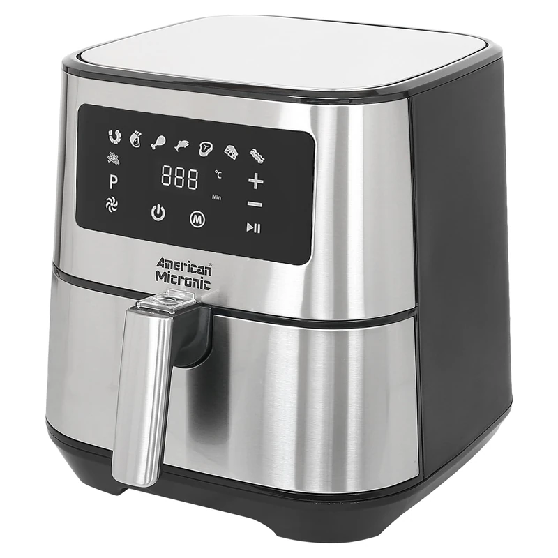 AMERICAN MICRONIC 6.5 L Digital Air Fryer 1700W TurboTunnel Fresh Air Technology 200 °C Max Temp 60-Min Timer 8 One-Touch Preset Menus Healthy Oil-Free Cooking
