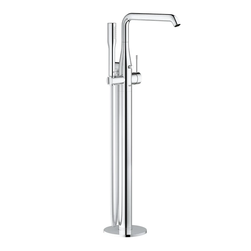 GROHE Essence Floor-Mounted Bath Filler Tap (Hand Shower, Automatic Bath/Shower Diverter, 35mm Ceramic Cartridge, Swivel Spout Projection 277mm, Hose 1.25m, Without Roughing-in-Set), Chrome, 23491001