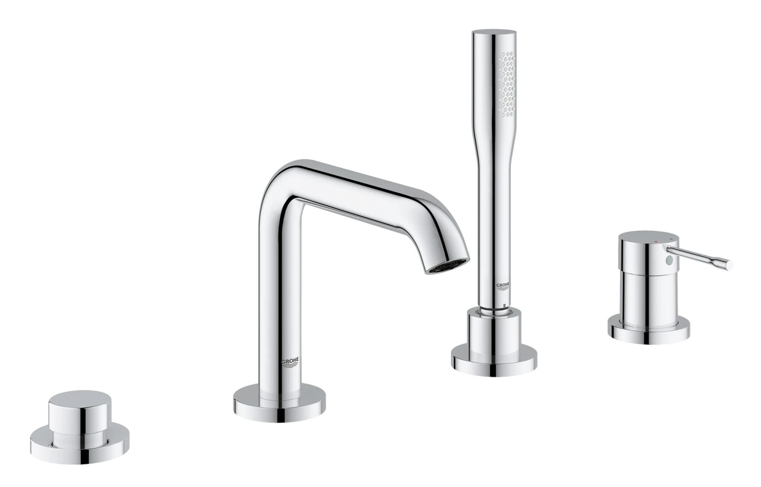 GROHE Essence 4-Hole Single-Lever Bath Filler Set (Water Saving, 35 mm Ceramic Cartridge, Stick Handshower, 2 m Metal Hose, Diverter Bath/Shower, Protected Against Backflow), Chrome, 19578001