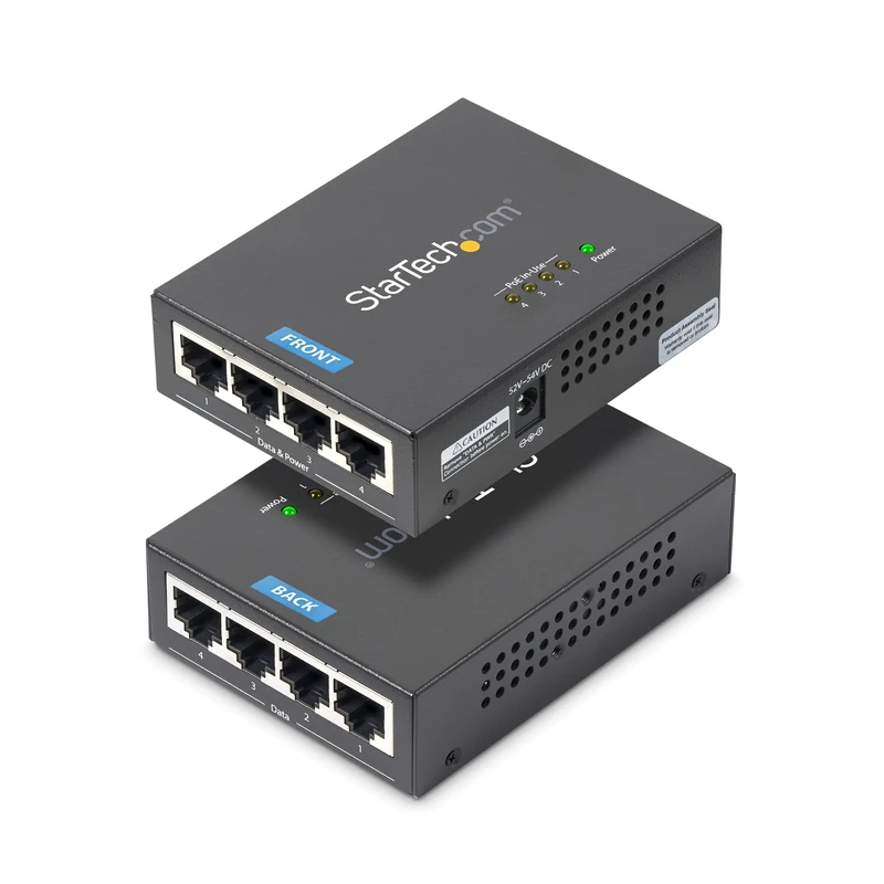StarTech.com 4 Port Gigabit Midspan - PoE+ Injector - 802.3at and 802.3af - Wall-mountable Power over Ethernet Midspan (POEINJ4G) Black