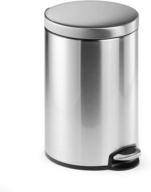 Durable Pedal Bin Stainless Steel Round, 12 Litre Capacity, Silent Closing Lid, Perfect For Offices, Kitchens, Bathrooms, etc, Silver