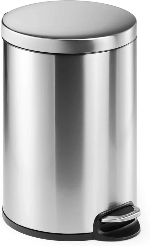 Durable Pedal Bin Stainless Steel Round, 20 Litre Capacity, Silent Closing Lid, Perfect For Offices, Kitchens, Bathrooms, etc, Silver