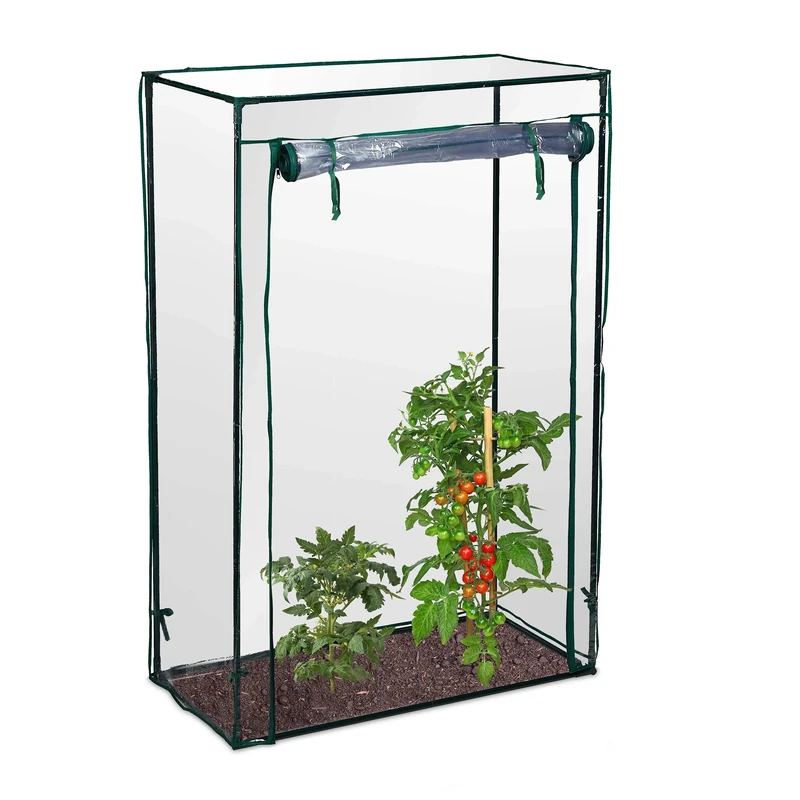 Relaxdays Small Tomato Greenhouse, Garden, Balcony, Foil Culltivation Tent, HWD: 150x100x50 cm, Steel & PVC Foil, Green