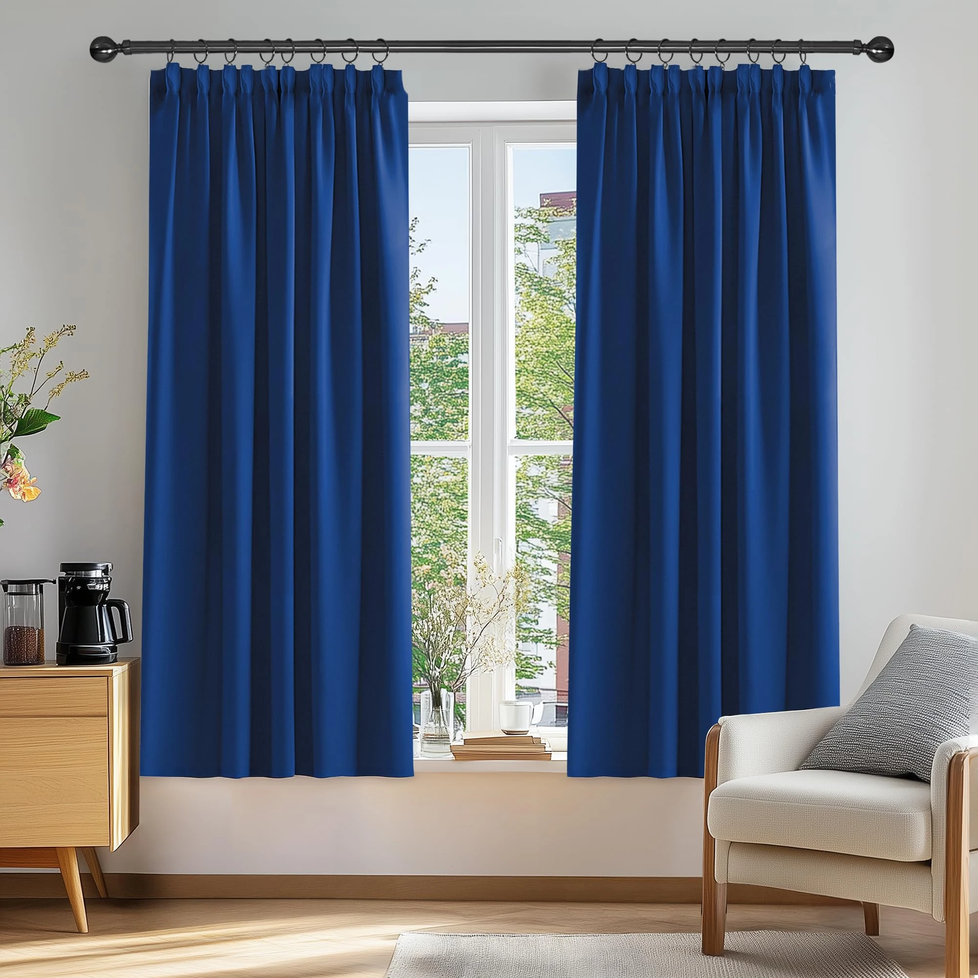 Deconovo Super Soft Curtains Thermal Insulated Pencil Pleat blackout Curtains for Livingroom 46 x 54 Blue 2 Panels