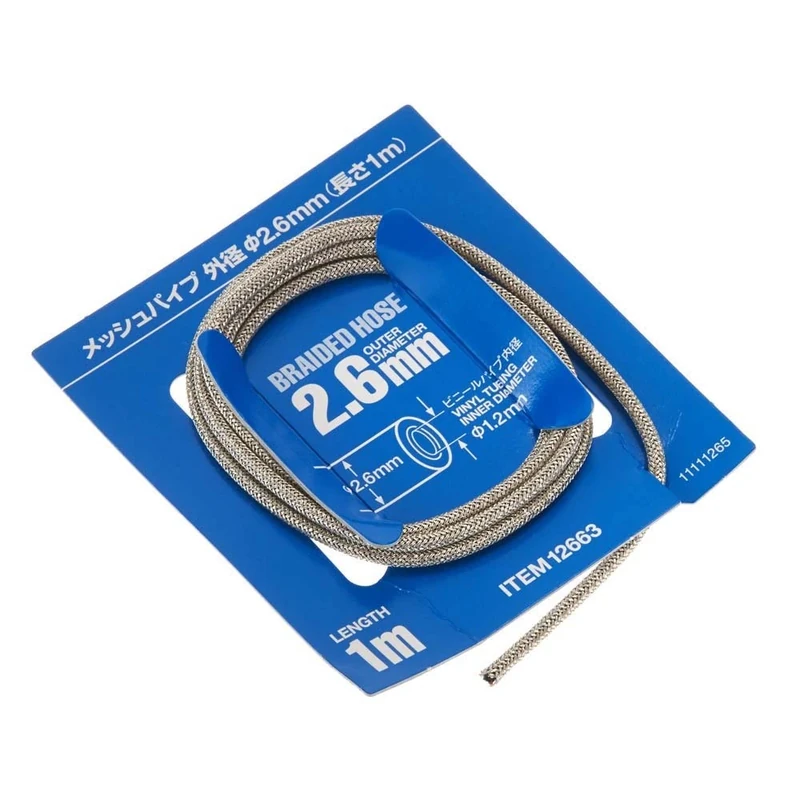 TAMIYA 12663-1:6/1:12/1:24 1.2 x 2.6 mm Woven Hose 1 m, Model Making, Crafts, Hobby, Gluing, Accessories, Spare Part, Silver