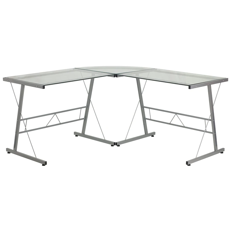 Flash Furniture L-Shape Computer Desk Finish, Clear Glass Top/Silver Frame, 95.25 x 68.58 x 17.78 cm