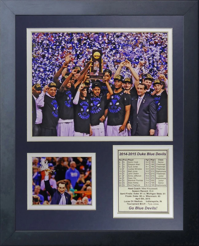 Legends Never Die NCAA Duke Blue Devils 2015 Basketball National Champions Celebration Framed Photo Collage, 11" x 14", Black