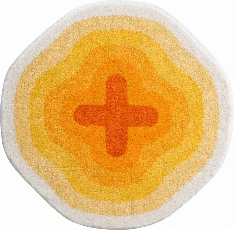 Grund Exclusive Designer bath mat KARIM RASHID, ultra soft and absorbent, anti slip, KARIM 03, 90 cm round, yellow