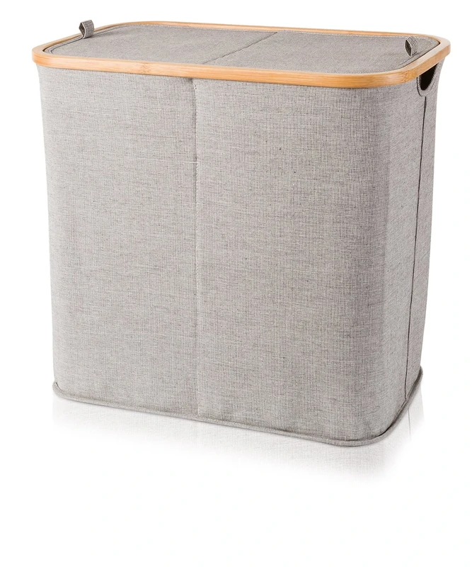 Möve Bamboo split laundry bin 54 x 33 x 50 cm made of bamboo with canvas, grey