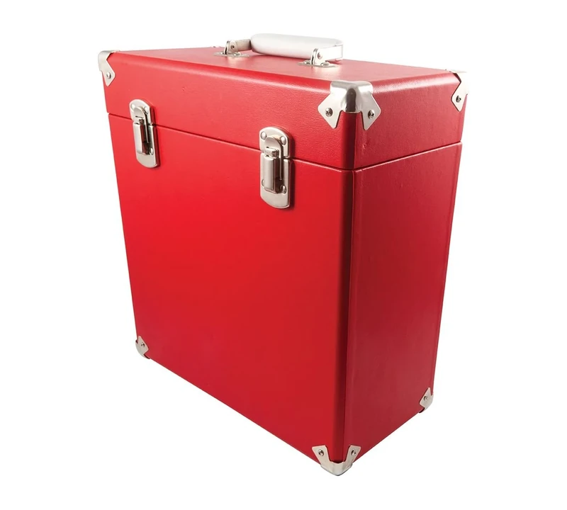 GPO Portable Retro-Style Carry Case for LPs, Albums and 12-Inch Vinyl Records (Holds 30 Albums) – Red