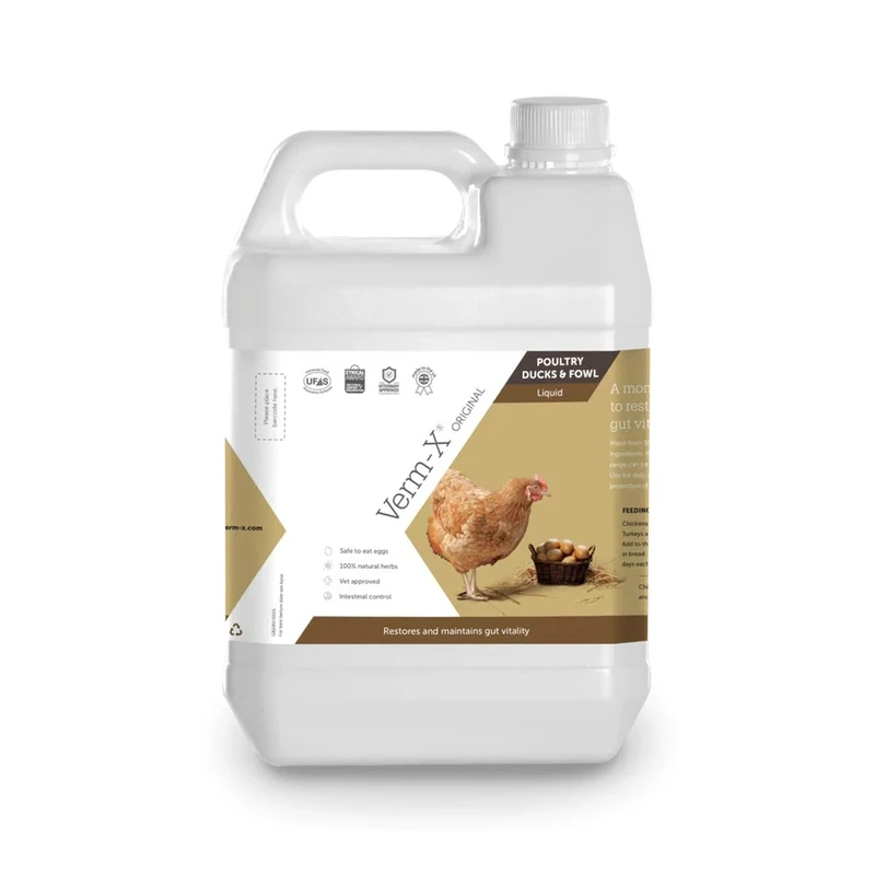 Verm-X 100% Natural Liquid for Poultry. Supports Intestinal Hygiene. Vet Approved. UFAS Assured. Contains Prebiotic for Gut Biome. Restores and Maintains Gut Vitality. Wormwood Free - 5L