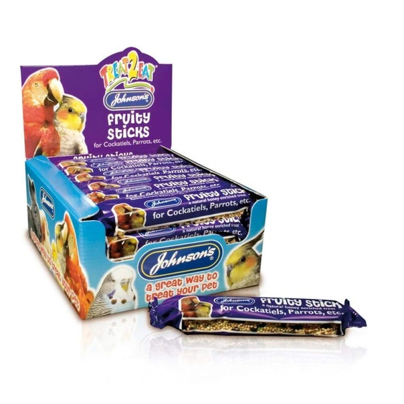 Johnsons Bulk Box Treat 2 Eat Cockatiel /Parrot Fruity Sticks 1x28