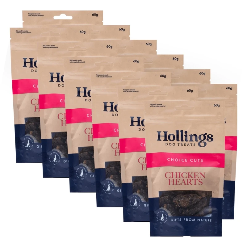 Hollings Chicken Hearts Dog Treats, 100% Natural Air Dried Treats for Adult Dogs, Grain Free & High in Protein 60g (Pack of 12)