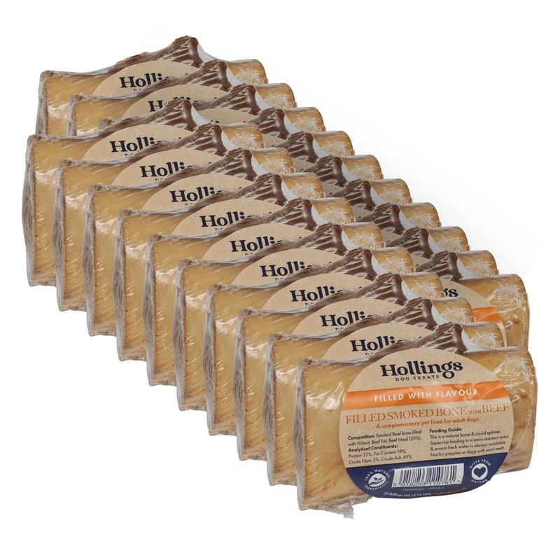 Hollings Filled Smoked Bone with Beef Dog Chew, Delicious, Air Dried Long Lasting Bone for Adult Dogs, Made with 100% Natural Ingredients (20 Bones)