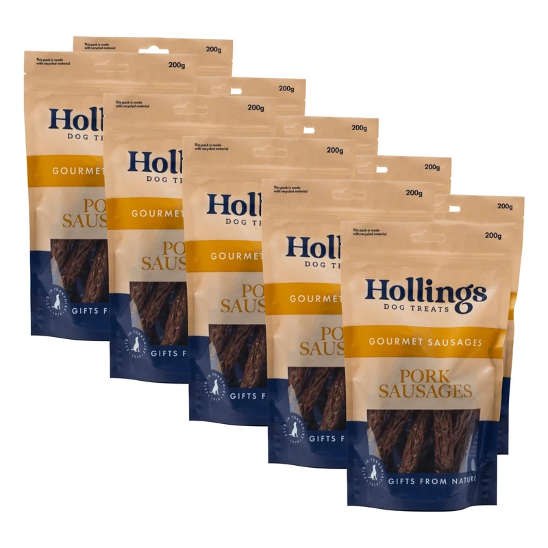 Hollings Pork Sausages Dog Treats, Delicious, Nutritious Air Dried Chews for Adult Dogs, 100% Gluten Free & Made with 100% Natural Ingredients 200g (Pack of 10)