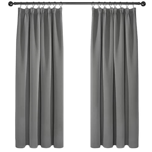 Deconovo Grey Blackout Curtains Thermal Super Soft Pencil Pleat Curtains Bedroom 46 x 54 Drop Inch Light Grey 2 Panels