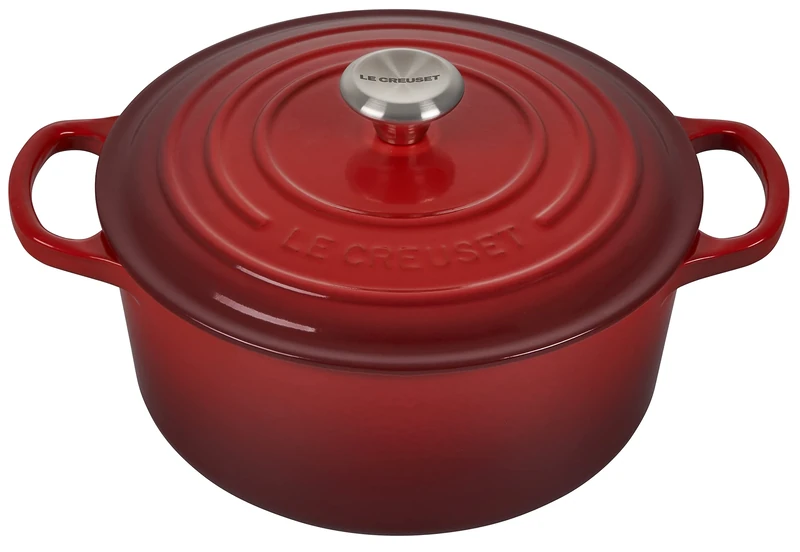 Le Creuset Signature Enamelled Cast Iron Round Casserole Dish With Lid, 22 cm, 3.3 Litre, Cerise, 21177220602430