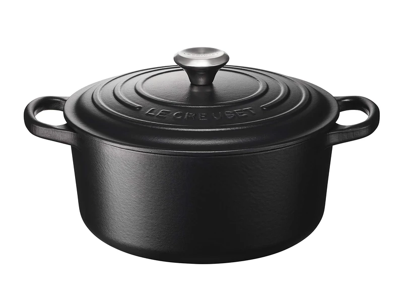 Le Creuset Signature Enamelled Cast Iron Round Casserole Dish With Lid, 22 cm, 3.3 Litre, Matte Black, 21177220000430