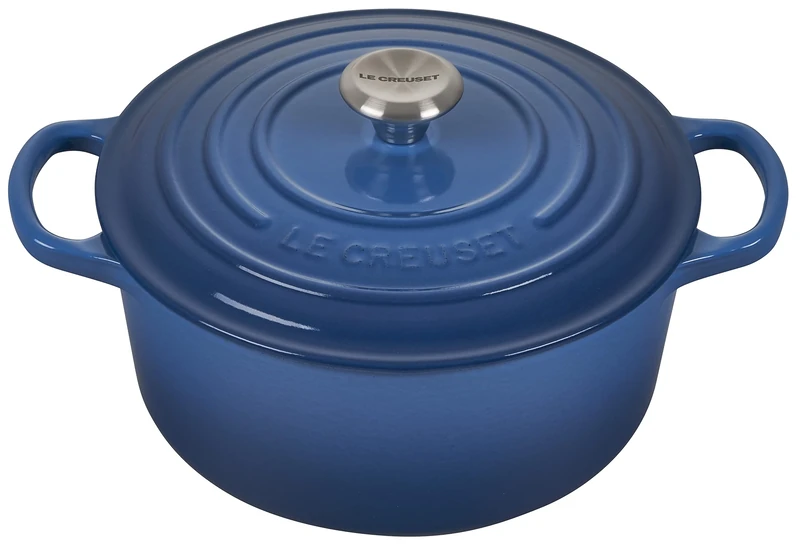 Le Creuset Signature Enamelled Cast Iron Round Casserole Dish With Lid, 22 cm, 3.3 Litre, Marseille Blue, 211772220