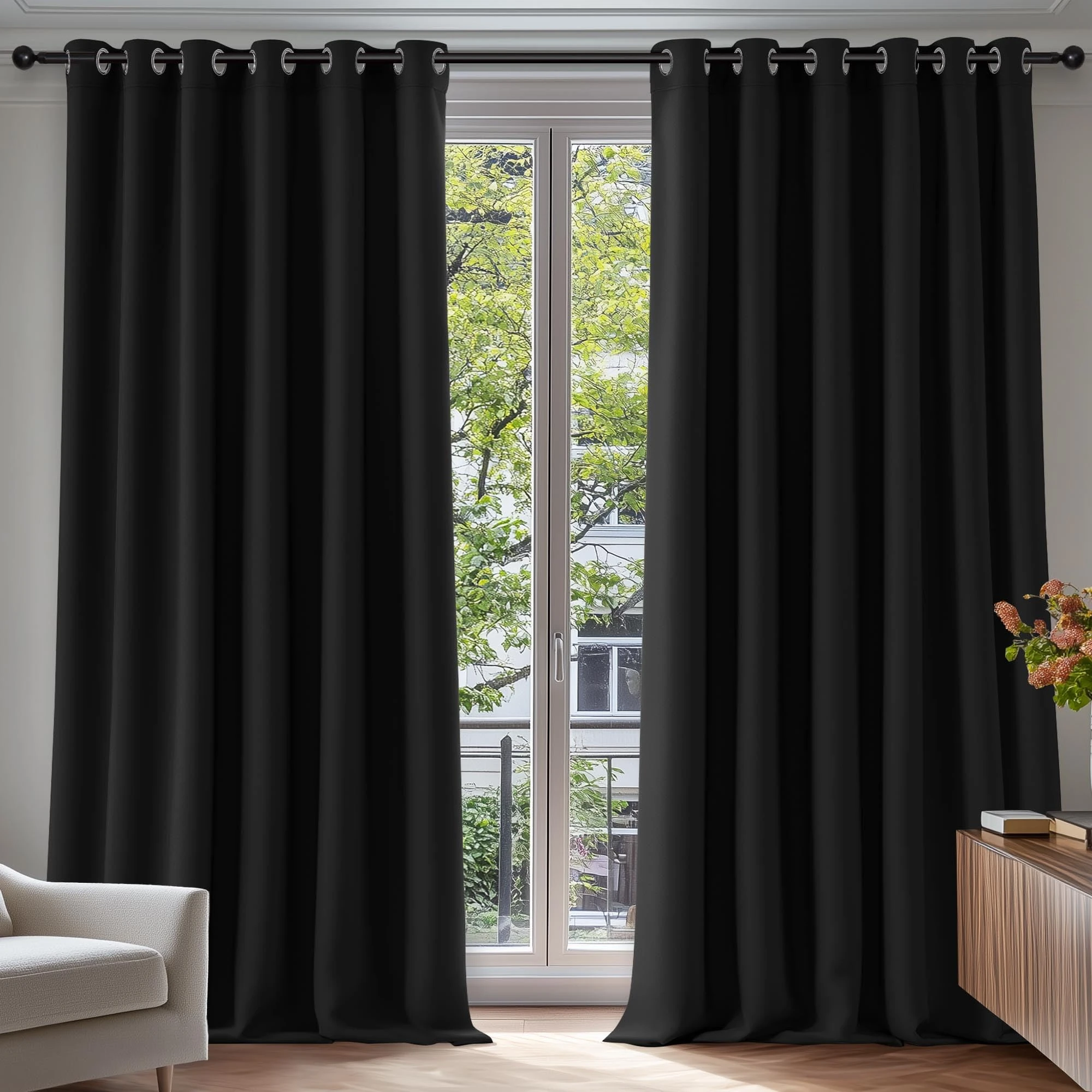 Deconovo Blackout Curtains 90 x 90 Inch Thermal Insulated Eyelet Curtains Bedroom Blackout Curtains for Kids Black 2 Panels