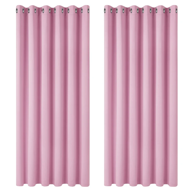 Deconovo Soft Plain/Solid Thermal Insulated Top Ring Blackout Curtains Blind for Nursery 90 x 90 Inch 2 Panels Pink