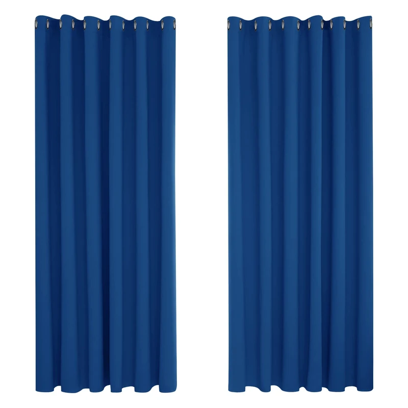 Deconovo Bedroom Curtains Soft Solid Thermal Eyelet Blackout Curtains for Children 90 x 90 Inch 2 Panels Blue