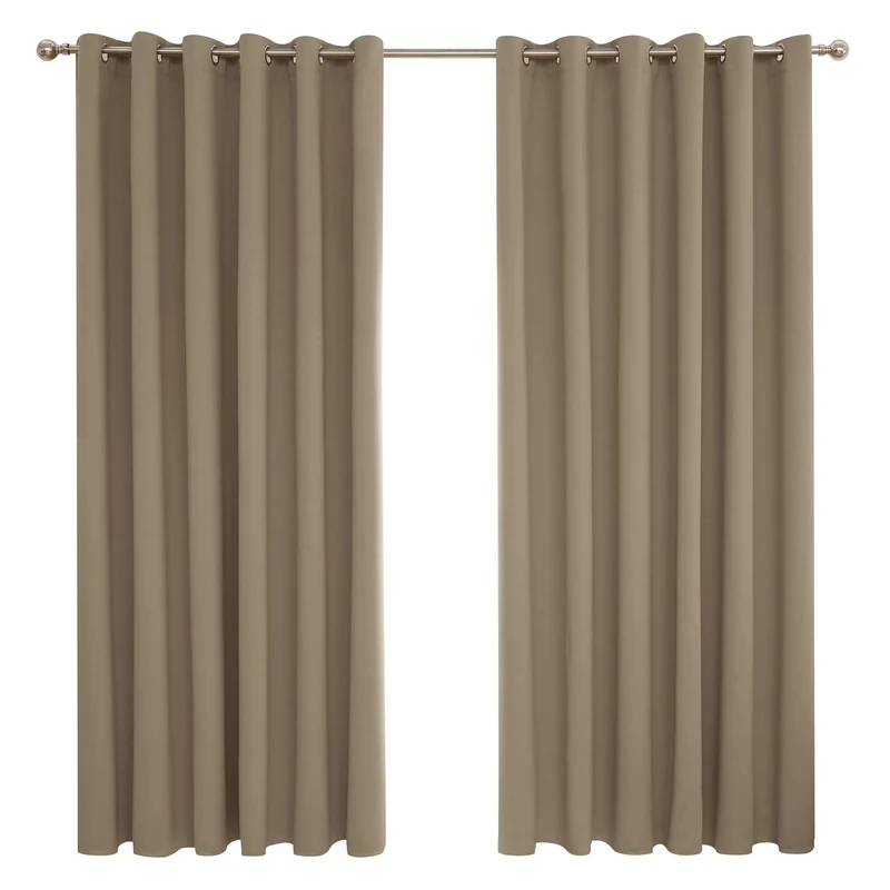 Deconovo Taupe Curtains, Super Soft Thermal Insulated Eyelet Blackout Curtains for Bedroom, 90 x 90 Inch(Width x Length), Taupe, 2 Panels