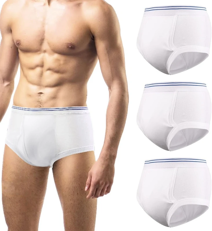 Carer 3 Pack Men's Incontinence Boxer Brief Washable Light & Thin Cotton Incontinence Pants with 80 ML Absorbent Pad Prevents Bladder Leaks Designed for Mild Incontinence White M