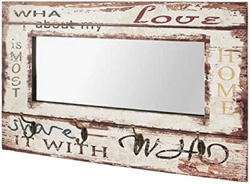 HAKU Möbel Wardrobe Motif, Vintage, Mdf, Metal, Mirror - Size: W 80 cm X H 52 cm X D 10 cm, Style: Industrial