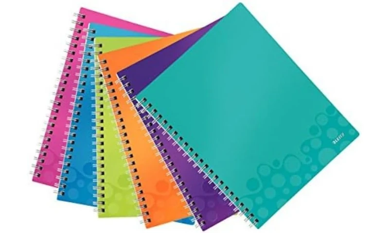 Leitz A4 Stiff Cover Notebooks, Assorted Colours, Pack of 6 (Wire Bound, 80 Sheets, Ruled, 80 gsm Ivory Paper, Wow Get Organised Range)
