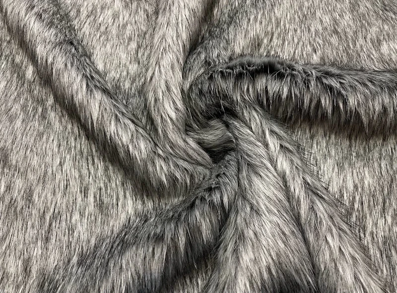 Super Luxury Faux Fur Fabric Material - Long Pile Silver & Black, 1Mtr - 150cmx100cm