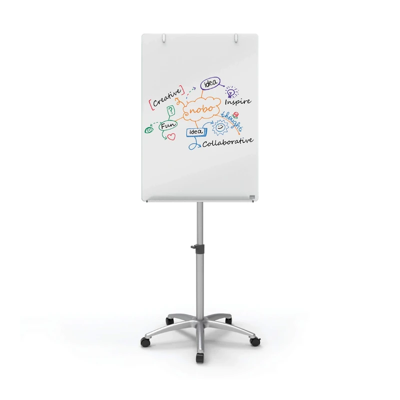 Nobo Glass Magnetic Whiteboard, Flipchart Easel with Adjustable Roller Stand, 700 x 1850 x 745 mm, Brilliant White