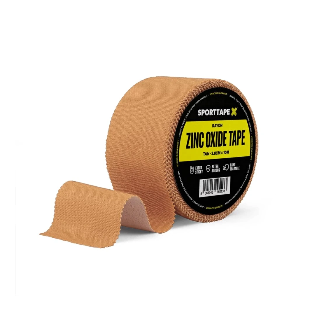 SPORTTAPE Tan Zinc Oxide Tape 3.8cm x 10m – Rigid Rayon Strapping for Blister Prevention, Ankle & Joint Support | Strong Adhesive Athletic Tape for Rugby, Football, Physio – Single Roll
