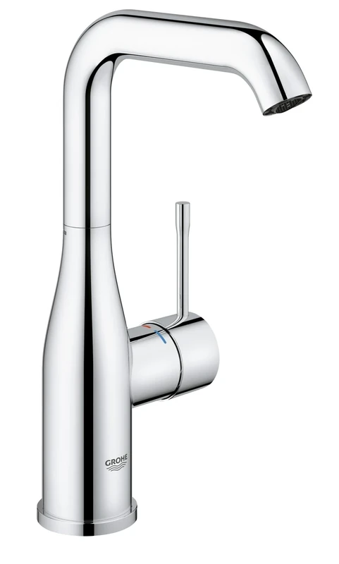 GROHE Essence Smooth Body Basin Mixer Tap (L-Size 244 mm, High Spout 360° Adjustable Swivel Range, 28 mm Ceramic Cartridge, Water Saving, 3/8 Inch Tails), Chrome, 23541001
