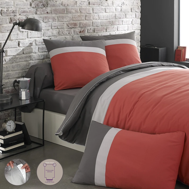 Méli-Melo 2-Tone Cotton Duvet Cover 240 x 220 cm Made in France - Image 1