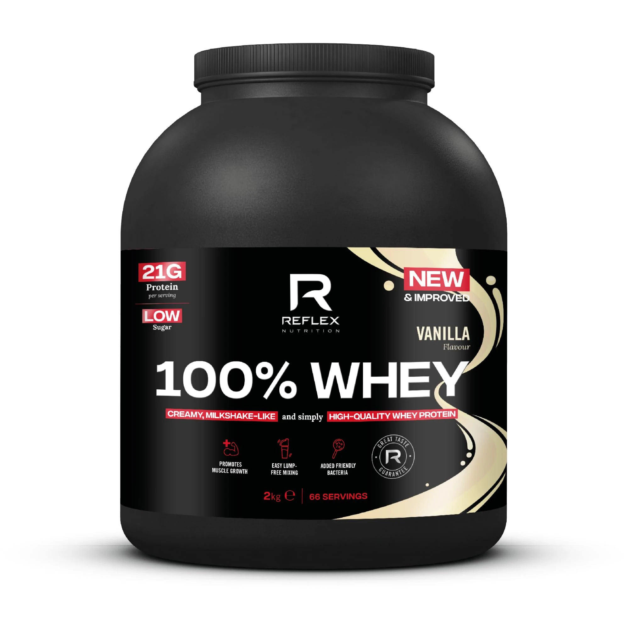 Reflex Nutrition 100% Whey Protein - 80% Pure Whey Protein - EAA Amino Acids - No Added Sugar - Whey Protein Powder for Pre Workout & Post Workout Recovery (Vanilla, 2kg, 66 Servings)