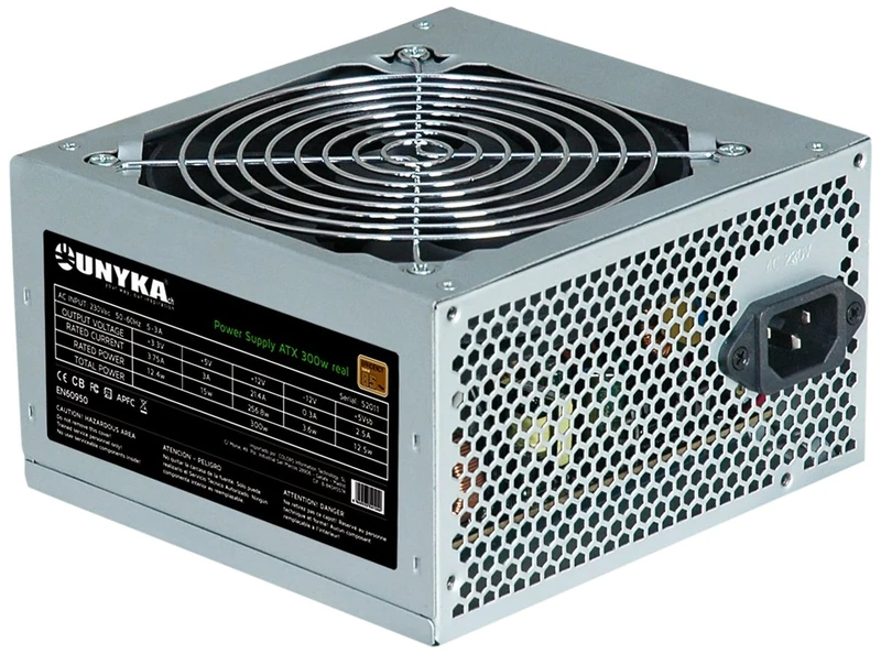 UNYKAch ATX 300W 300W ATX Aluminium - power supply units (20+4 pin ATX, 50 - 60 Hz, 3 - 5, Active, ATX, PC)