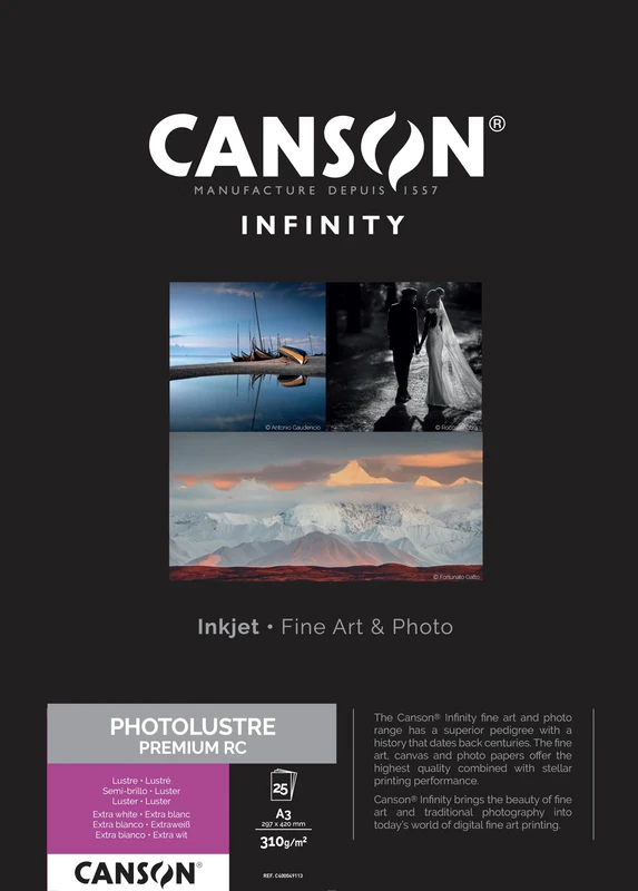 CANSON Infinity Photo Lustre Premium RC 310gsm A3 Photo Paper, 25 Extra White Sheets, Ideal for Professional Photographers