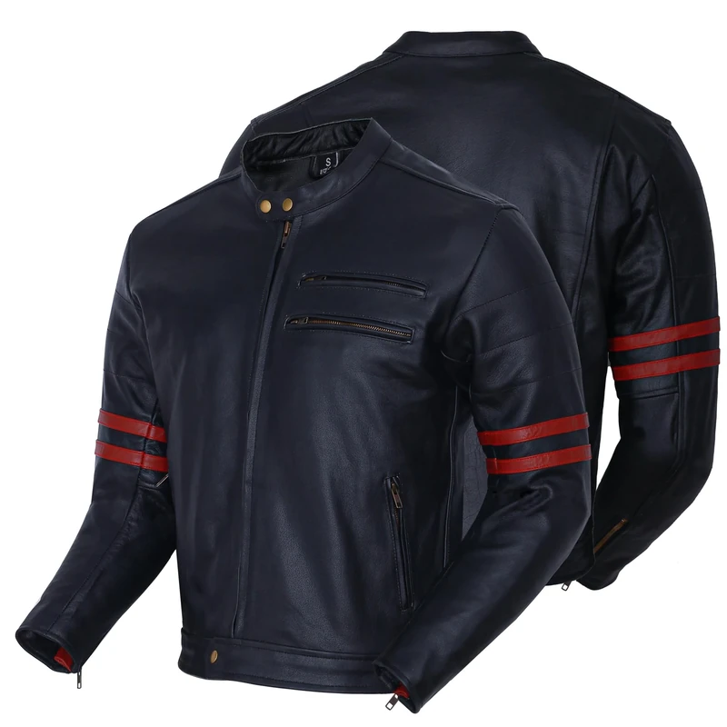 Bikers Gear The Rocker Motorcycle Black Leather Cafe Racer Jacket CE1621-1 PU Armour, OxBlood UK 50 EU 60 5XL