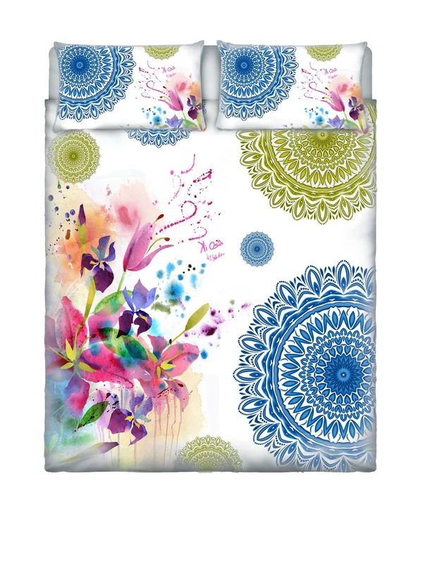Italian Bed Linen Duvet Cover Set with Full Coverage Digital Print,250x200cm, KIO618, Cotton, KIO 618, Double