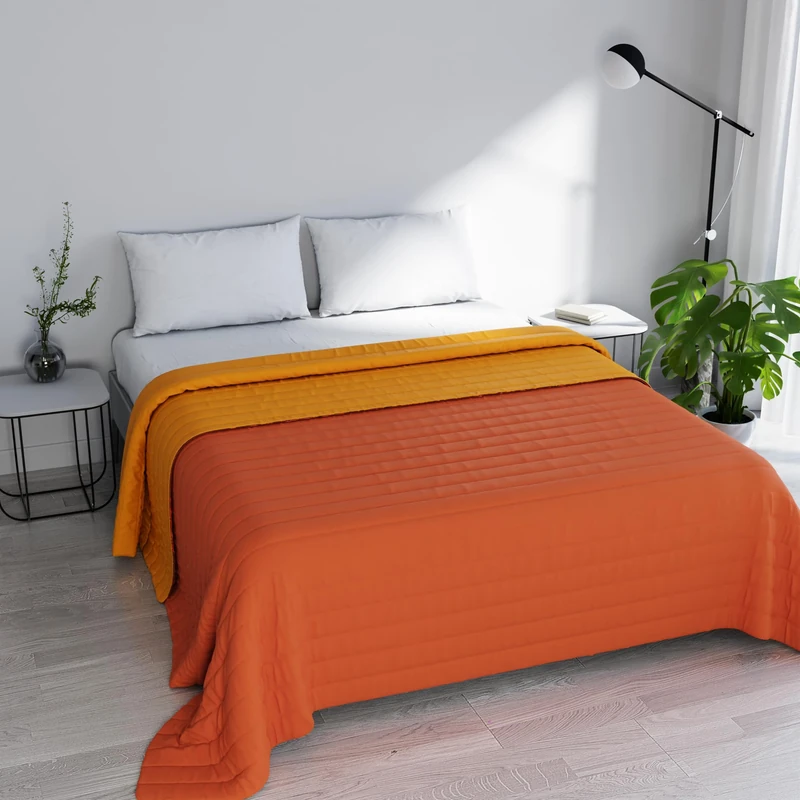 Italian Bed Linen Elegant Line Summer Quilt Made in Italy Printed Soft Microfibre Bedspread - Spring Summer Mid-Season Quilt - Double 260 x 270 cm, Orange/Yellow - Image 1