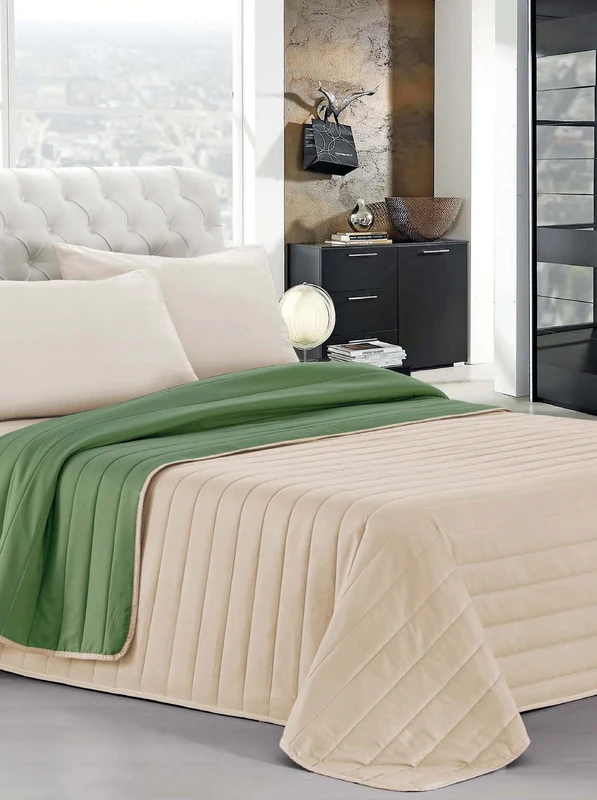 Italian Bed Linen Elegant Single Summer Bedspread 170 x 270 cm 260 x 270 cm Green/Chestnut
