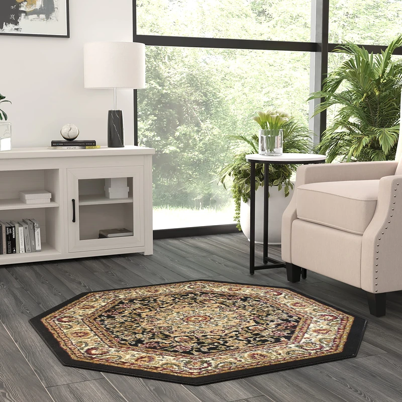 Bellagio Traditional Octagon Area Rug Black 401 (4 Feet X 4 Feet) Octagon - Image 1
