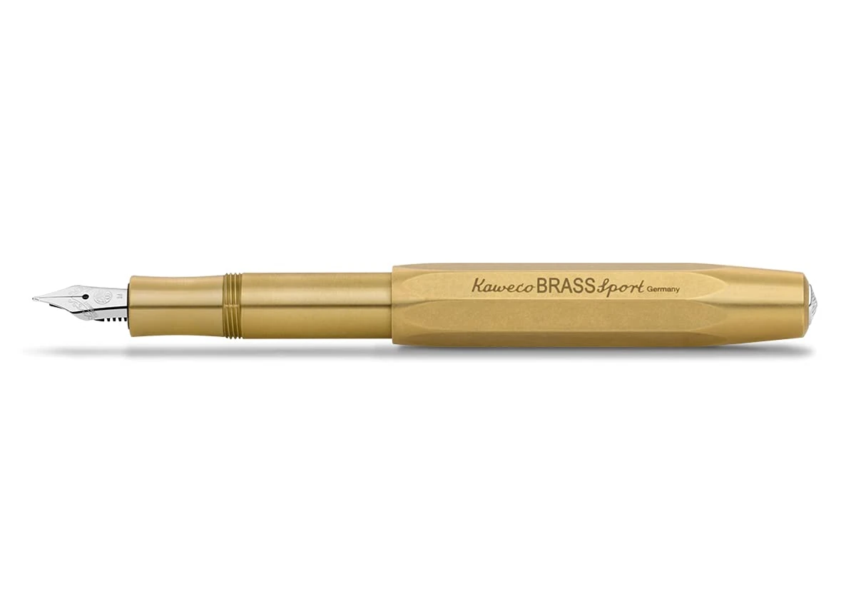 Kaweco BRASS SPORT Fountain Pen I Exclusive Brass Reservoir Pen for Ink Cartridges Including Retro Metal Box I Writing Instrument 13 cm I Nib: M (Medium)