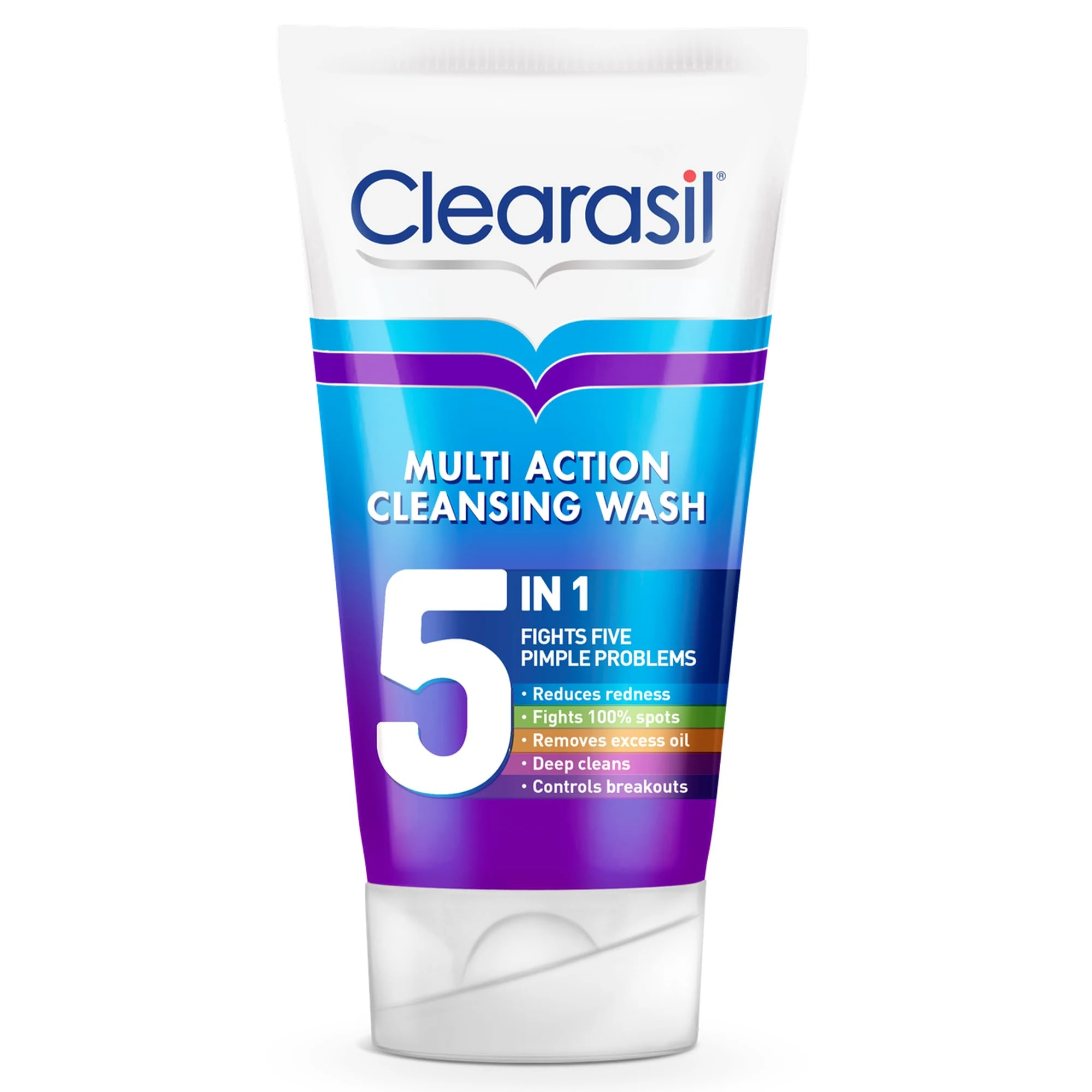 Clearasil 5-in-1 Face Wash 150 ml, Salicylic Acid Cleanser for Acne, Blackheads, Anti-Redness, Spot Treatment, Reduces Pimples, Clears Skin, Effective Skincare Solution