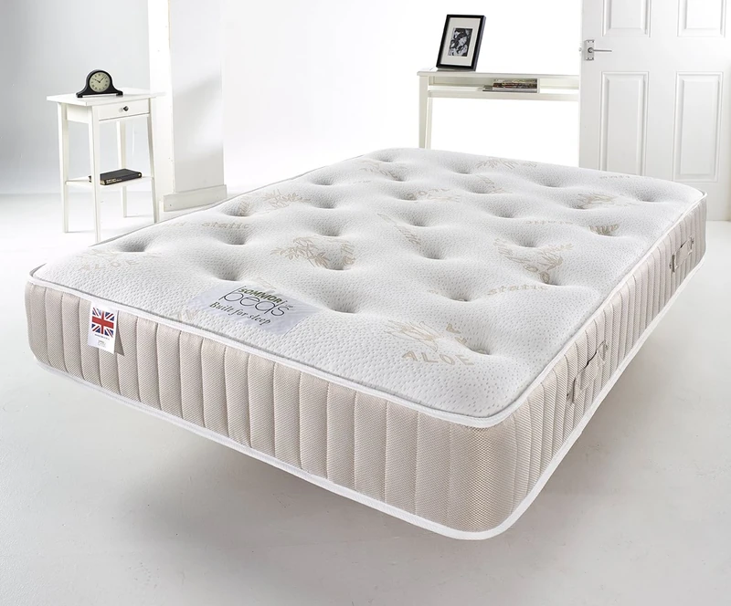 Aloe Vera Mattress Sprung Memory Foam Mattress, Silk, White, 25 cm, Double
