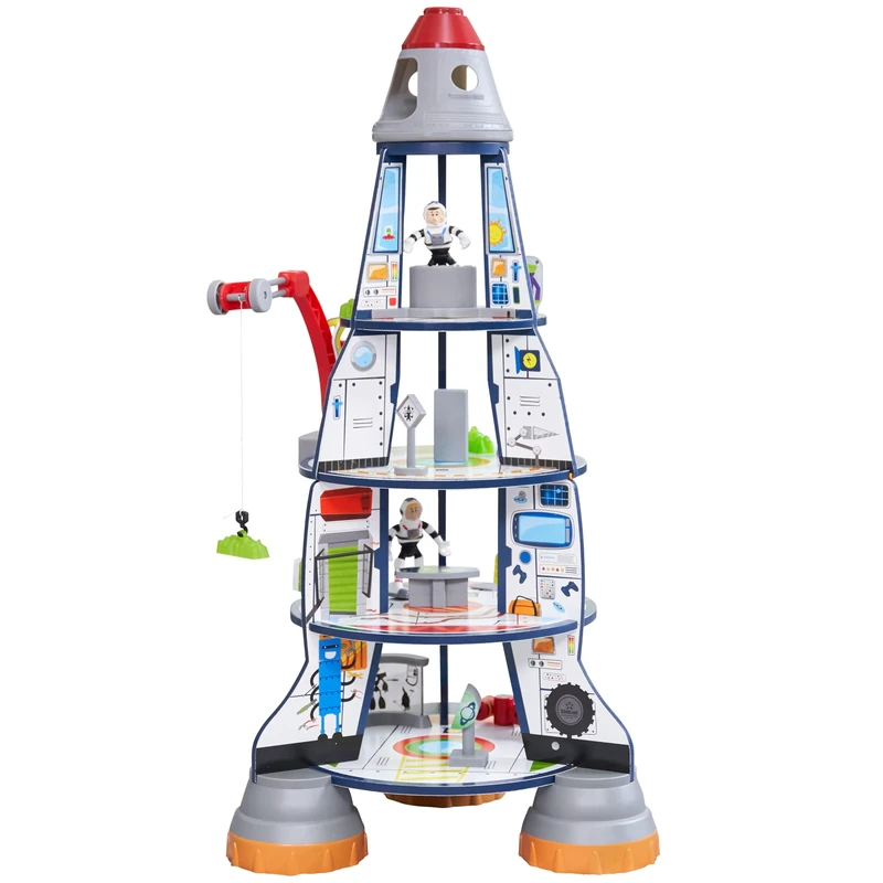 KidKraft Rocket Ship Wooden Play Set for Kids with Space Shuttle, Space Station with Crane, Astronaut and Alien Action Figures Included, Kids' Toys, 63443