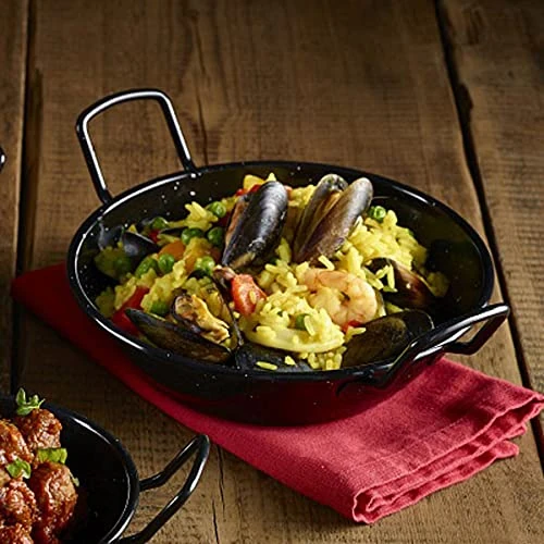 La Valenciana Black Enamel Balti Dish 16cm - Set of 10 - Steel Mini Paella Pan and Tapas Dish